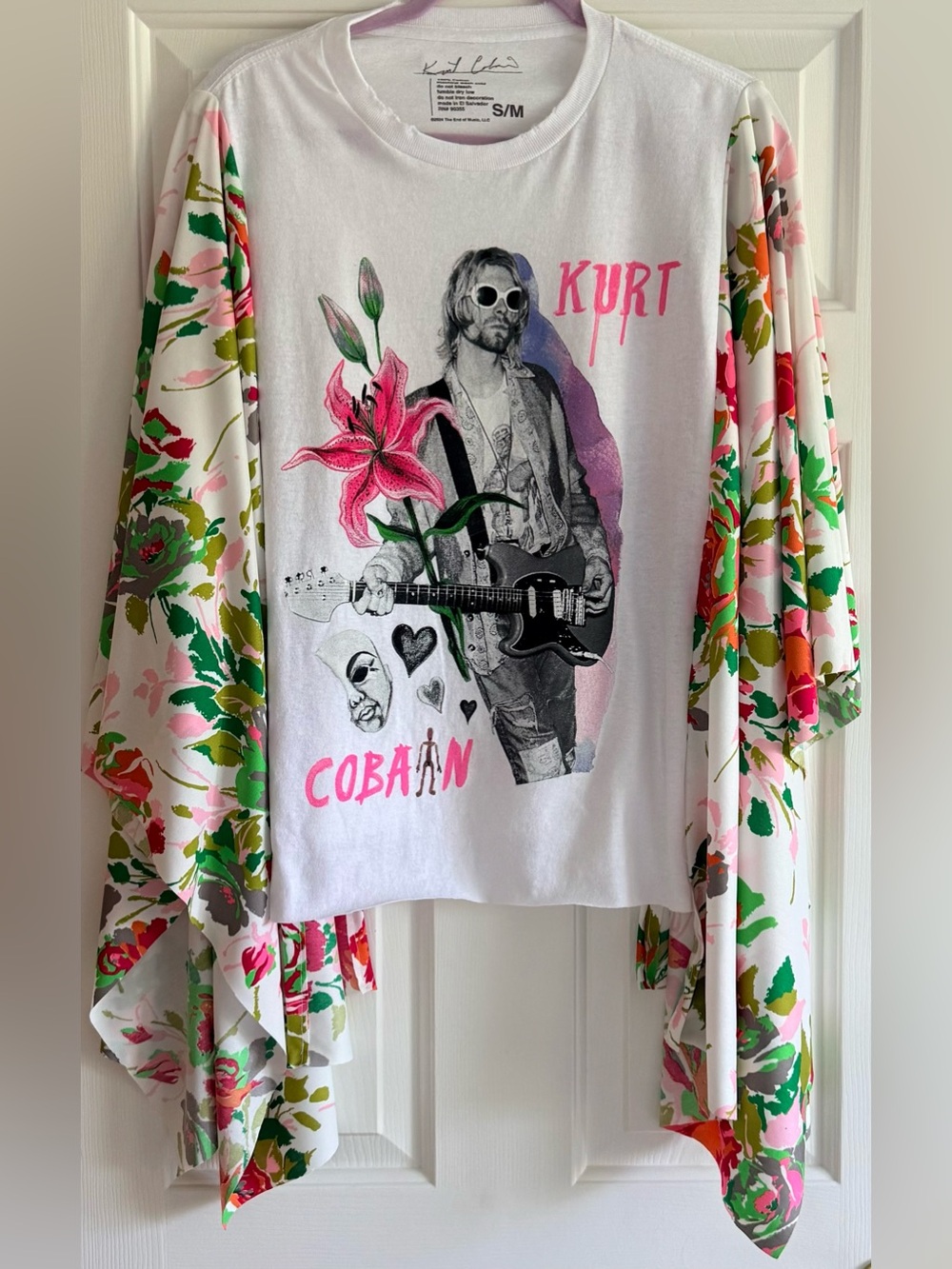 KURT COBAIN Custom Upcycled Graphic Tee Poncho Kimono Sleeves OSFM OOAK BOHO